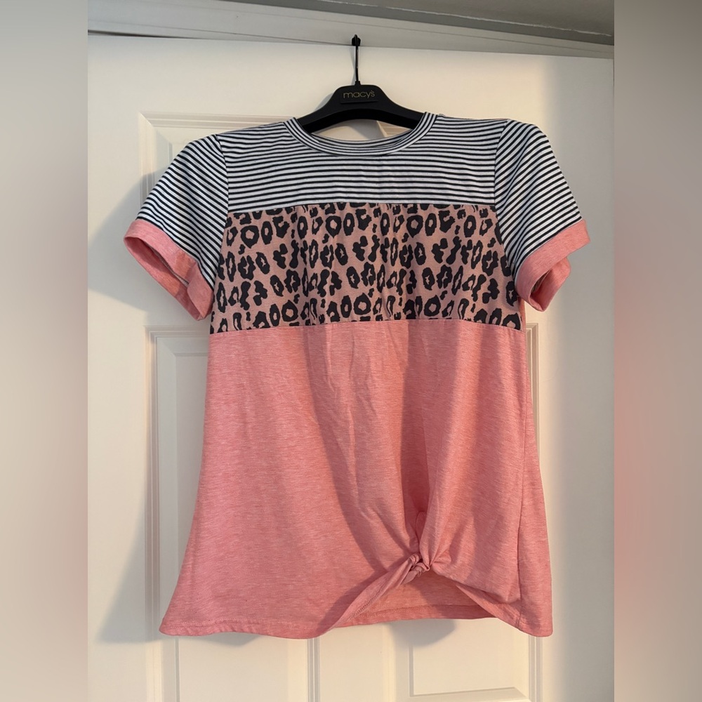 Pink Striped and Leopard Print Top